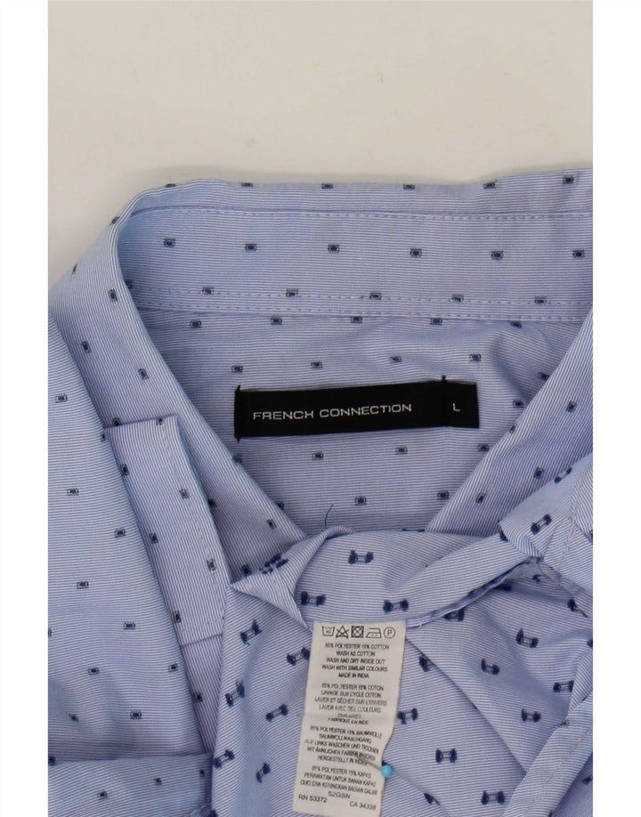 Camisa masculina French Connection grande poliéster manchado azul