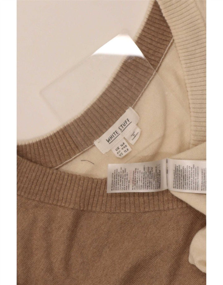 Suéter feminino com decote em V White Stuff Reino Unido 16 grande multicolorido
