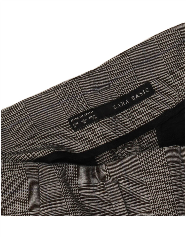 Zara Calça feminina slim cortada pequena W26 L25 cinza houndstooth
