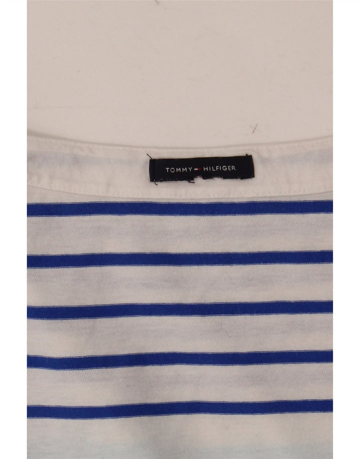 Top feminino TOMMY HILFIGER manga 3/4 UK 12 listrado azul médio