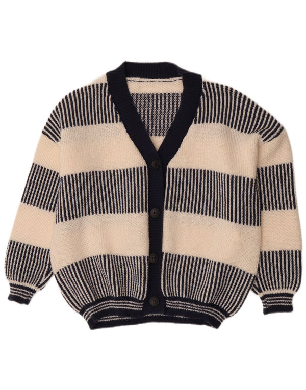 Suéter cardigã feminino vintage Reino Unido 18 XL listrado azul marinho