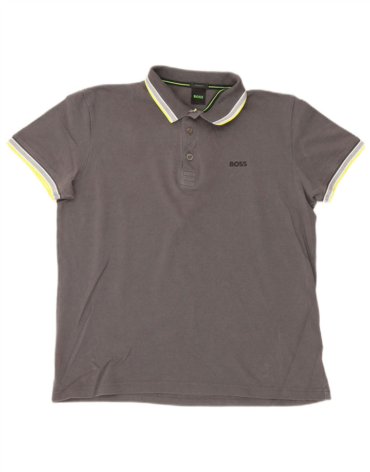 Camisa polo masculina Hugo Boss Regular Fit algodão cinza médio