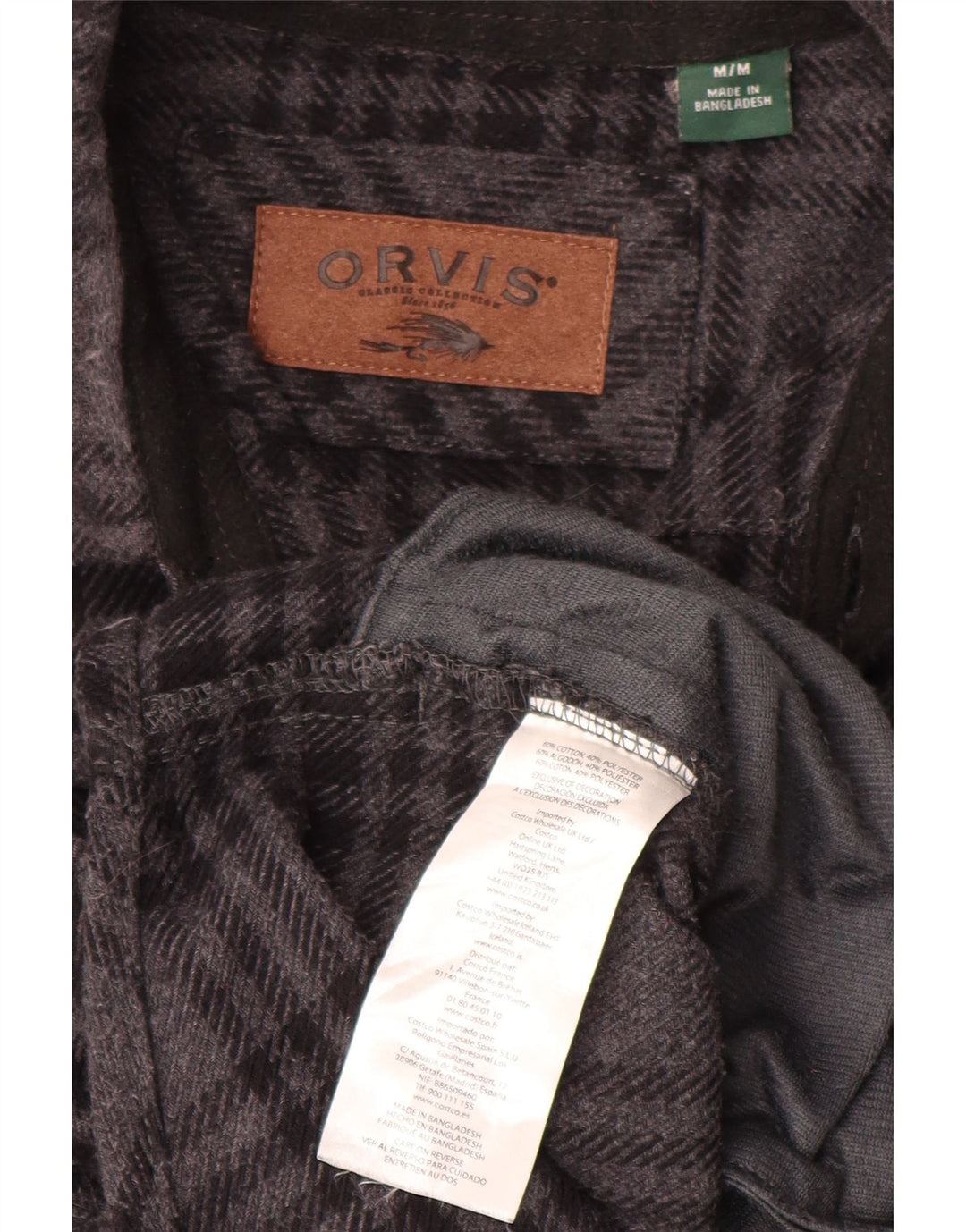 Camisa masculina de flanela ORVIS algodão xadrez cinza médio