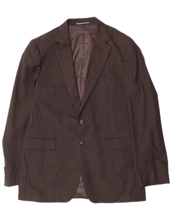 Jaqueta blazer masculina Jaeger com 2 botões Reino Unido 42 XL cinza risca de giz lã