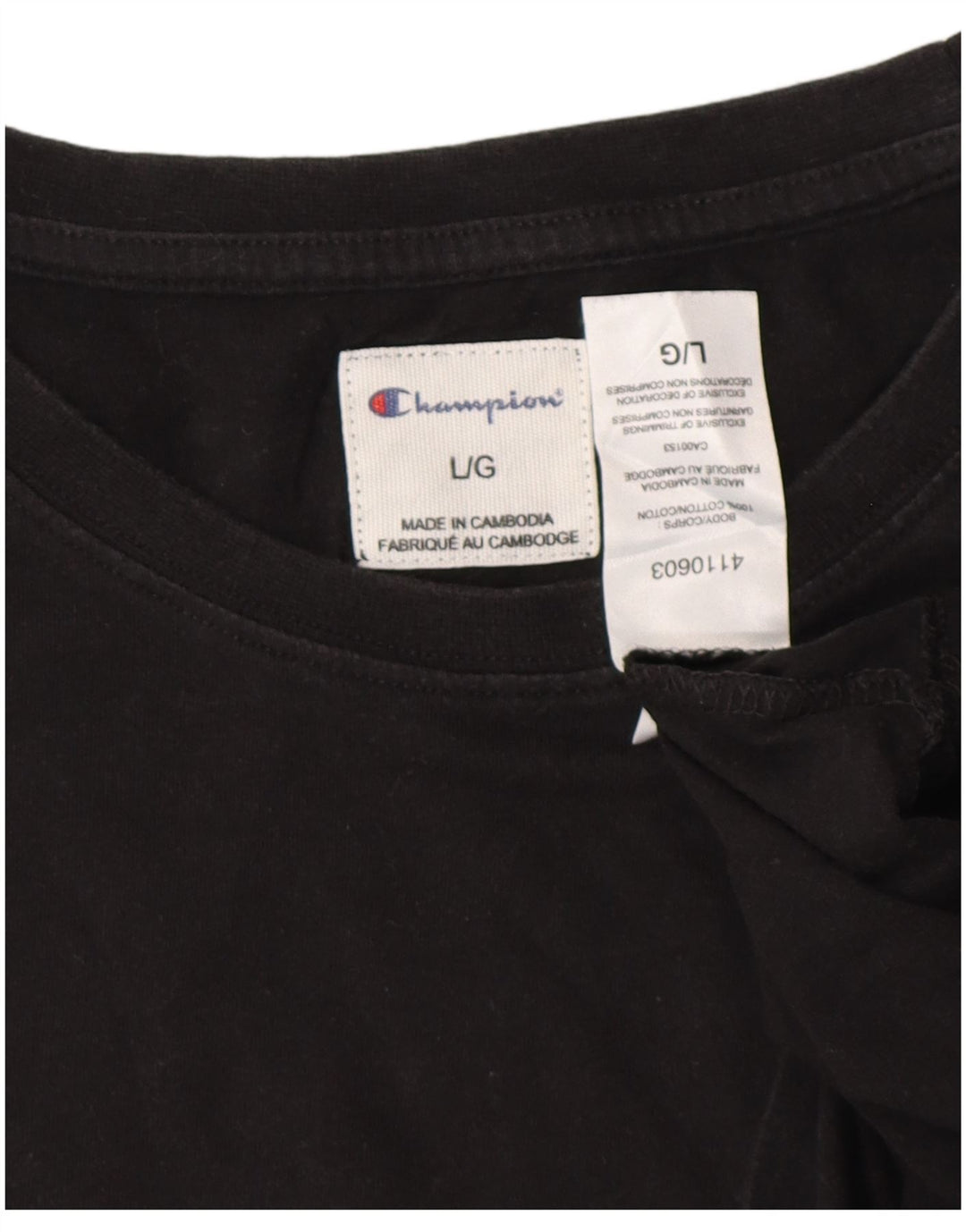 Camiseta feminina estampada Champion UK 16 grande algodão preto