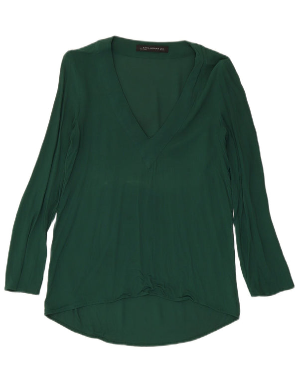 Zara Blusa feminina de manga comprida Top UK 6 XS Verde