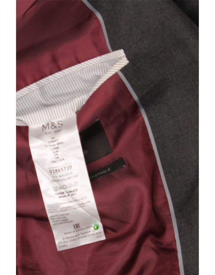 Jaqueta blazer masculina de 2 botões Marks & Spencer Reino Unido 46 XL cinza poliéster