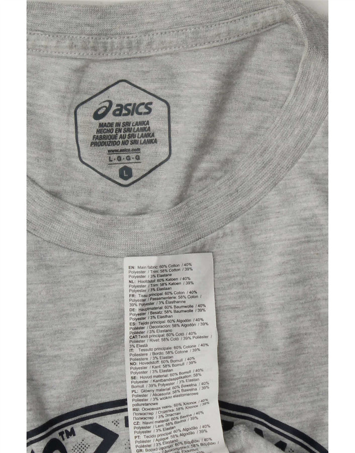 Camiseta gráfica masculina Asics Top grande algodão cinza