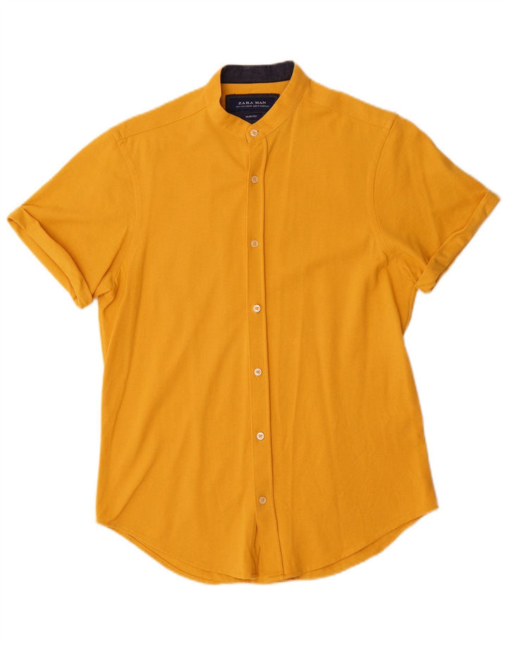 Zara Camisa masculina de manga curta slim fit pequena amarela
