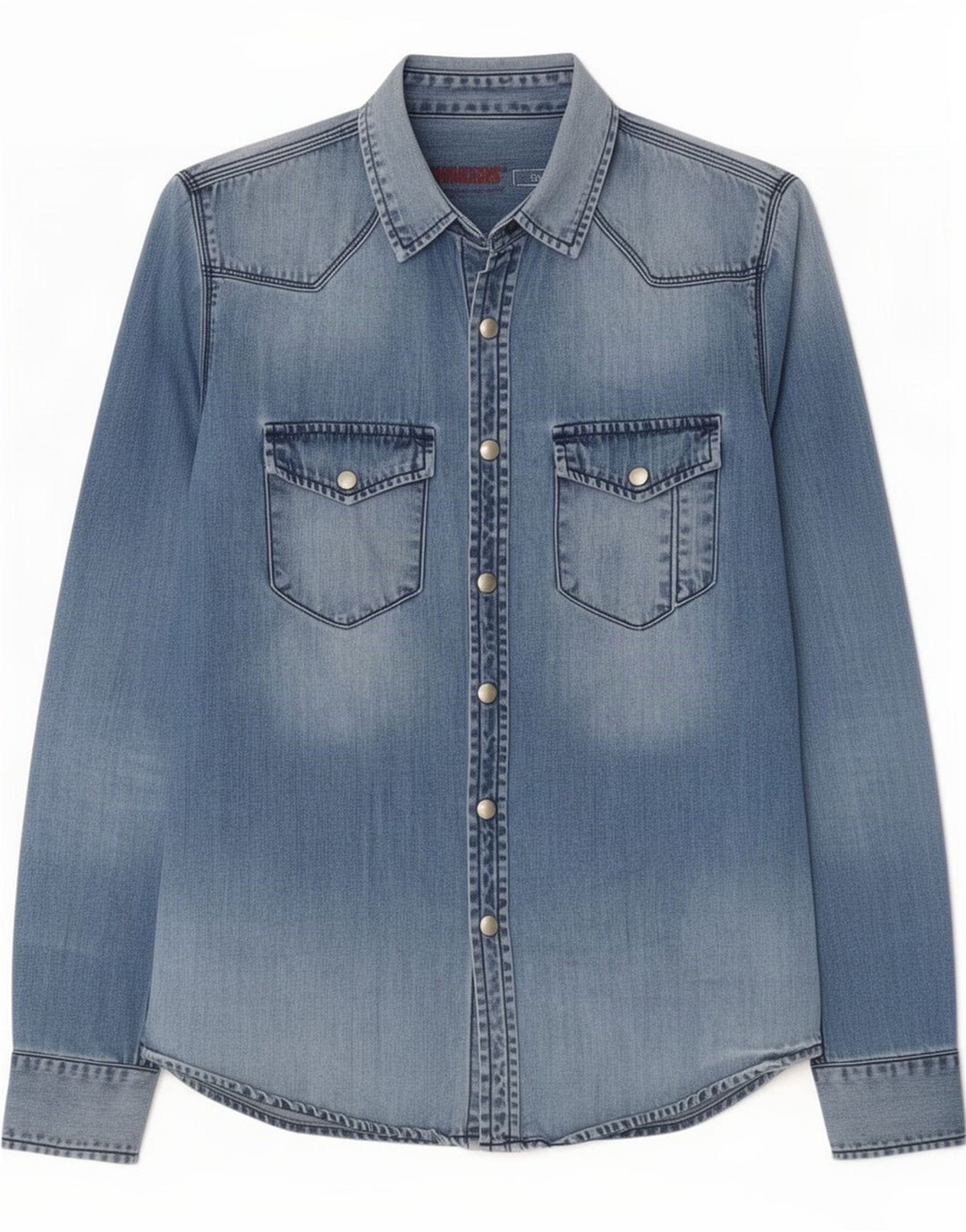 Morris Camisa jeans masculina grande algodão azul
