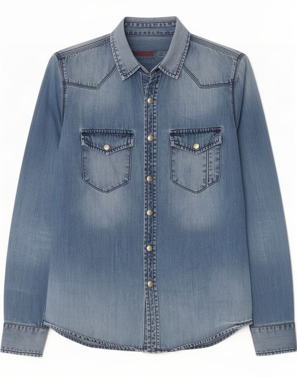 Morris Camisa jeans masculina grande algodão azul