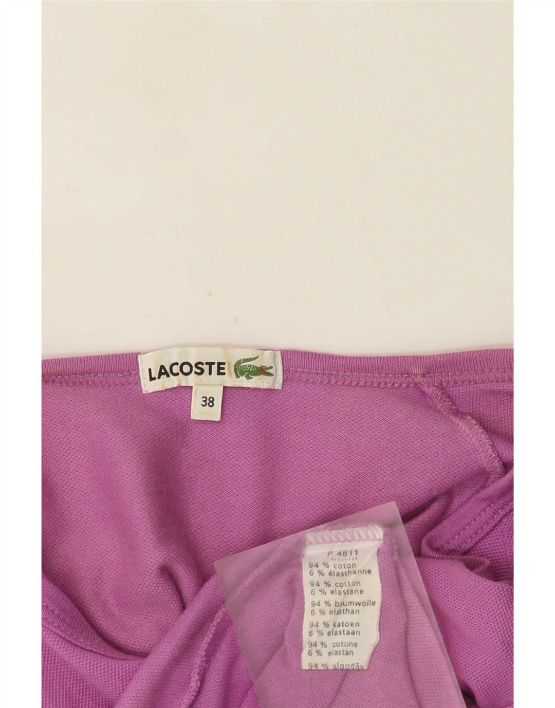 Camiseta feminina Lacoste tamanho superior 38 algodão roxo médio