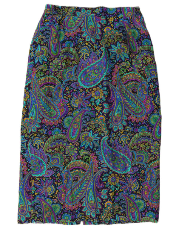 Saia midi feminina vintage de cintura alta W28 seda paisley média multicolorida