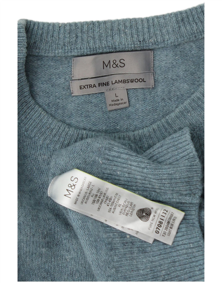 Suéter masculino Marks & Spencer com gola redonda, grande, azul, lã nova