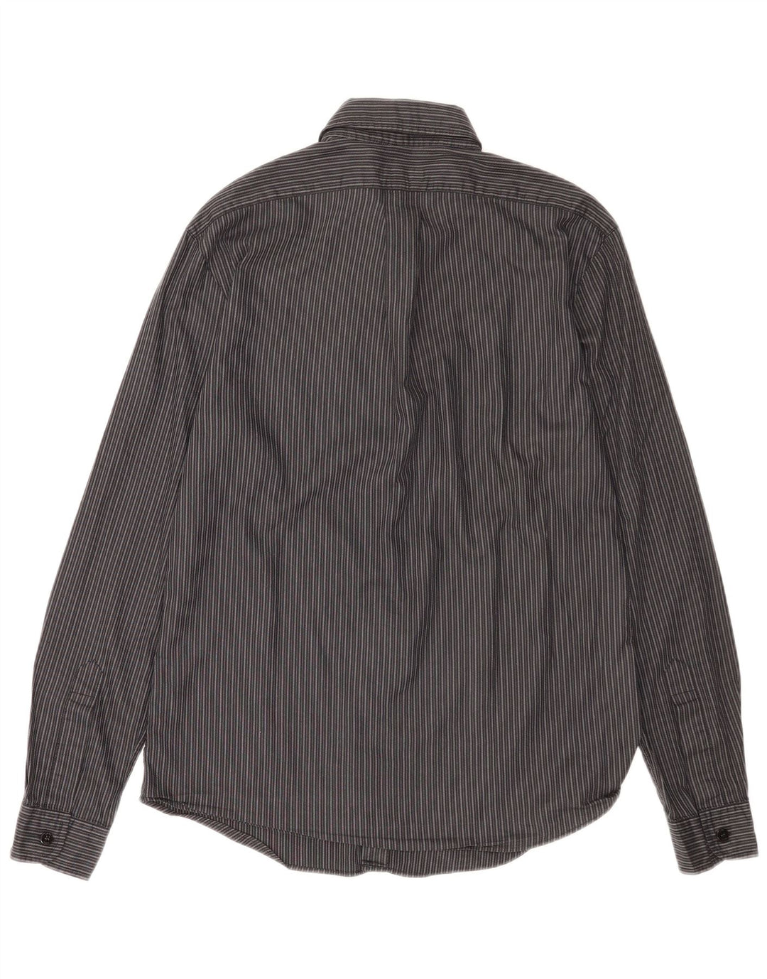Camisa masculina Armani Jeans de algodão listrado cinza médio