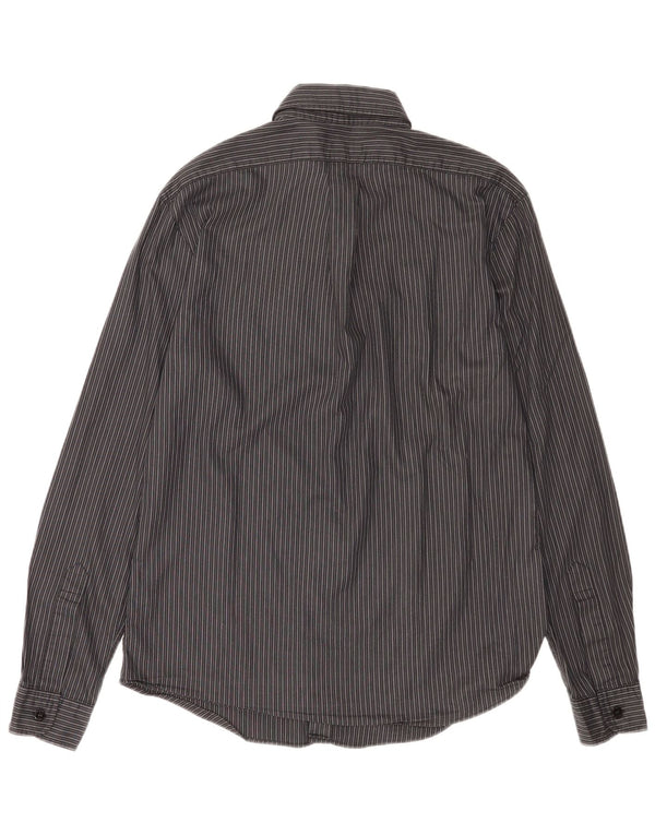 Camisa masculina Armani Jeans de algodão listrado cinza médio