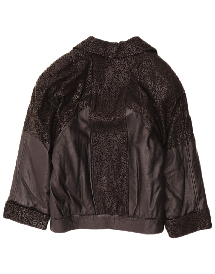 Jaqueta de couro feminina vintage manga 3/4 IT 42 média preta geométrica