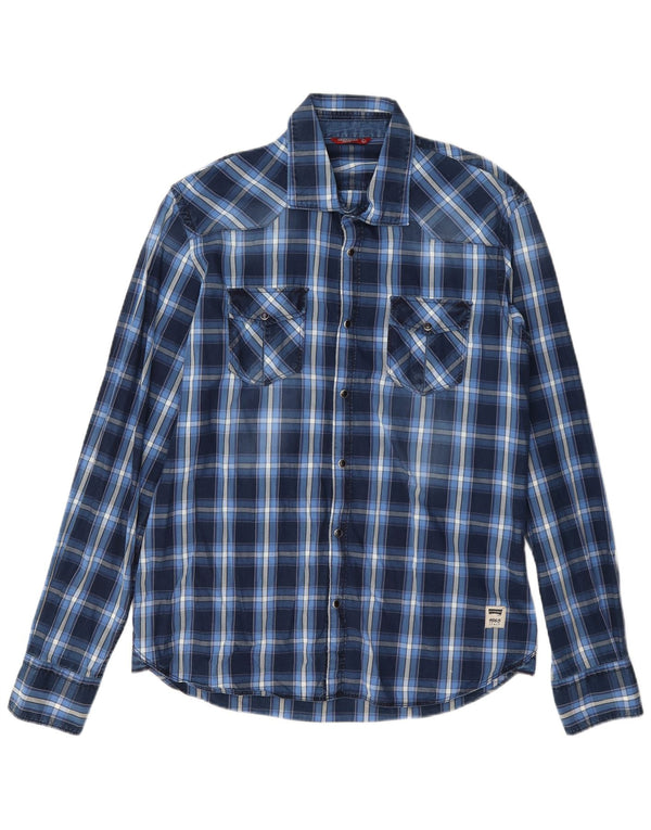 Camisa Carrera Masculina Extra Slim Fit Grande Xadrez Azul