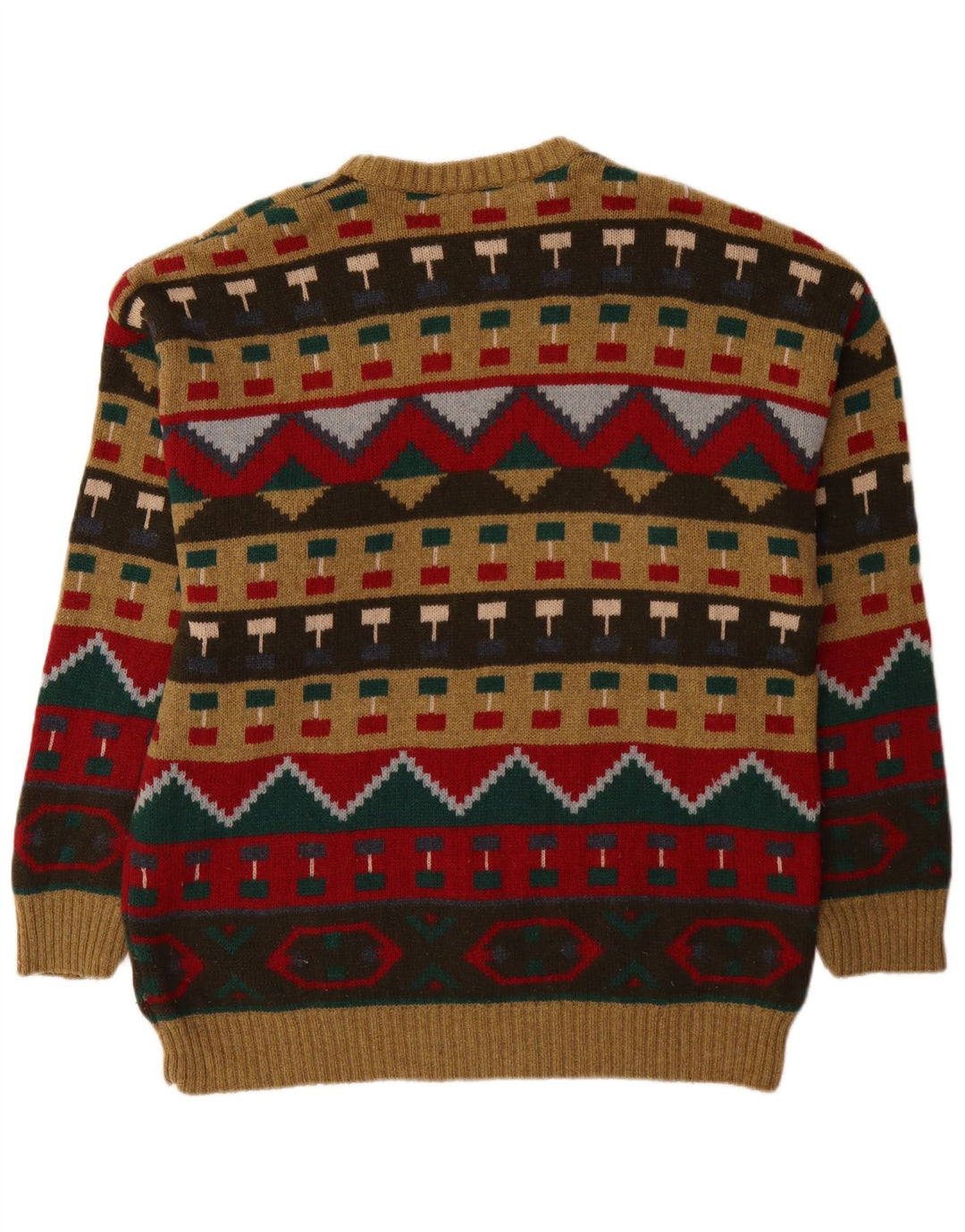 Bluster Suéter masculino com gola redonda IT 52 grande lã geométrica marrom