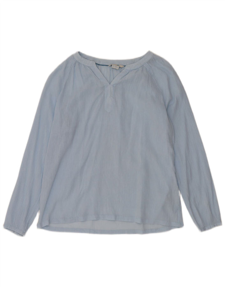 Blusa feminina grande de manga comprida BODEN Reino Unido 10 algodão azul pequeno
