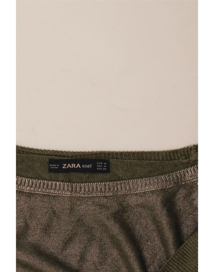 Suéter feminino Zara com gola canoa Reino Unido 14 médio cáqui