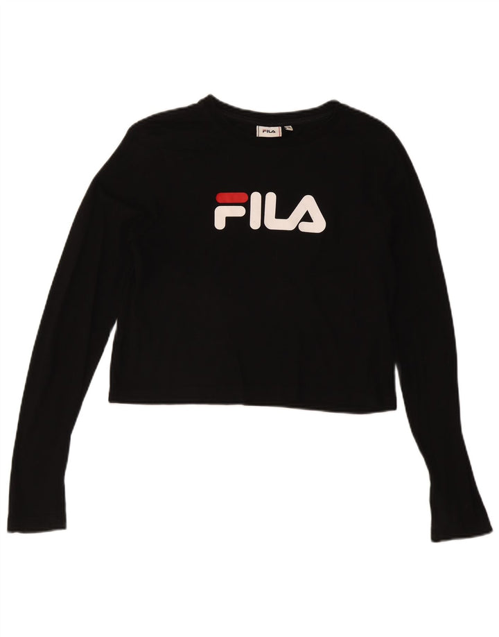 FILA Womens Crop Graphic Top Manga Longa Reino Unido 14 Médio Preto