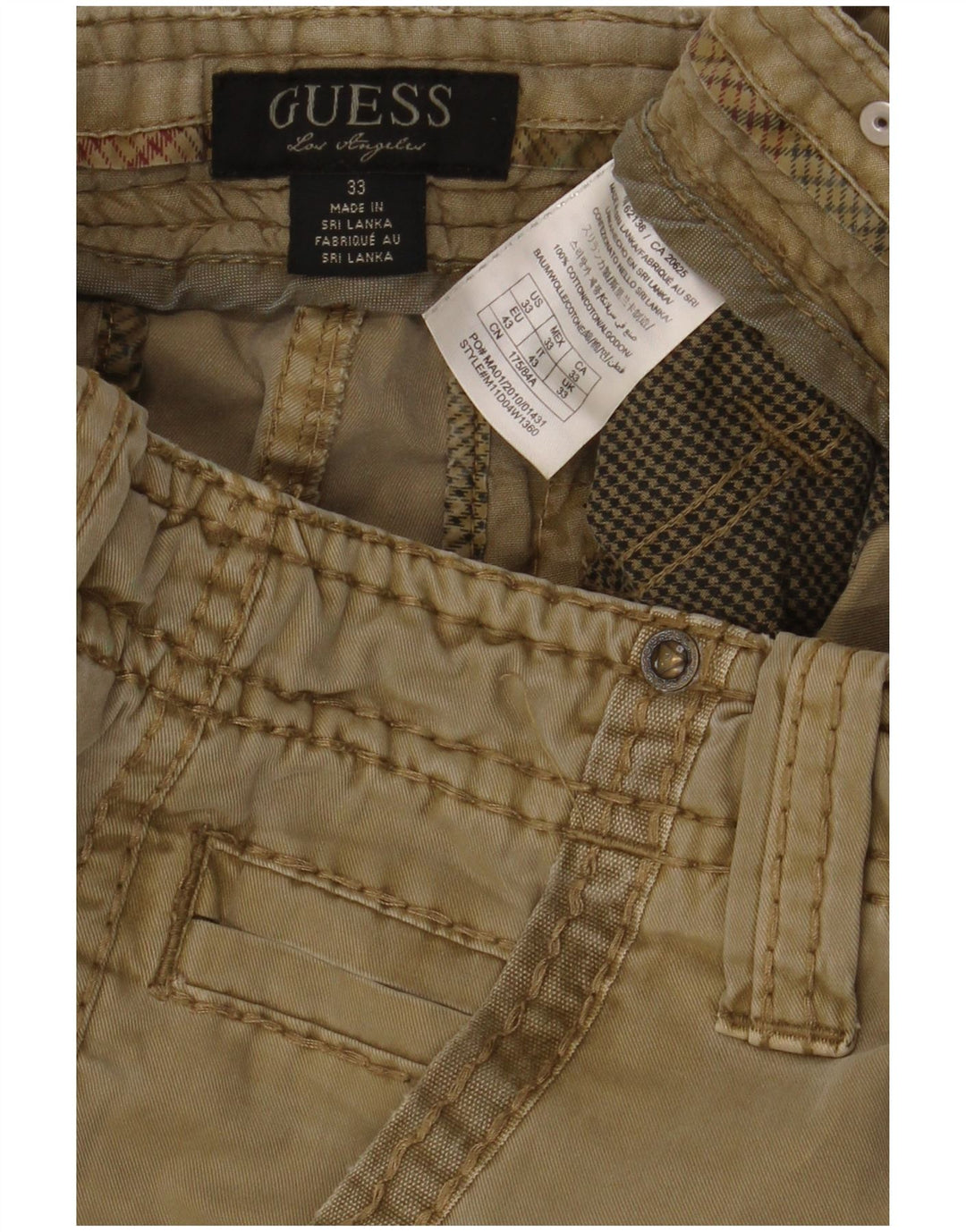 Guess Mens Cargo Shorts W33 Algodão Bege Médio