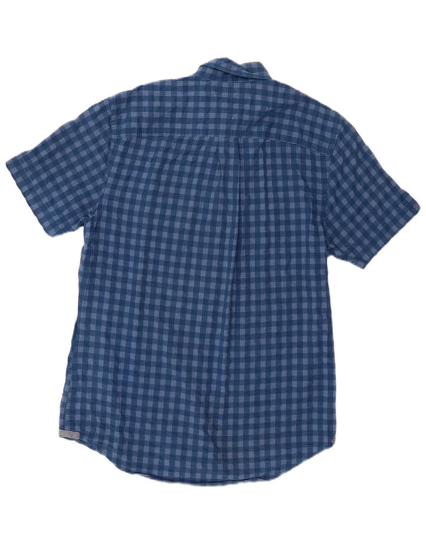 Camisa masculina Tommy Hilfiger de manga curta com ajuste personalizado, algodão guingão azul pequeno