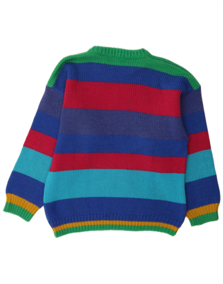 Suéter masculino vintage com gola redonda e listrado grande multicolorido