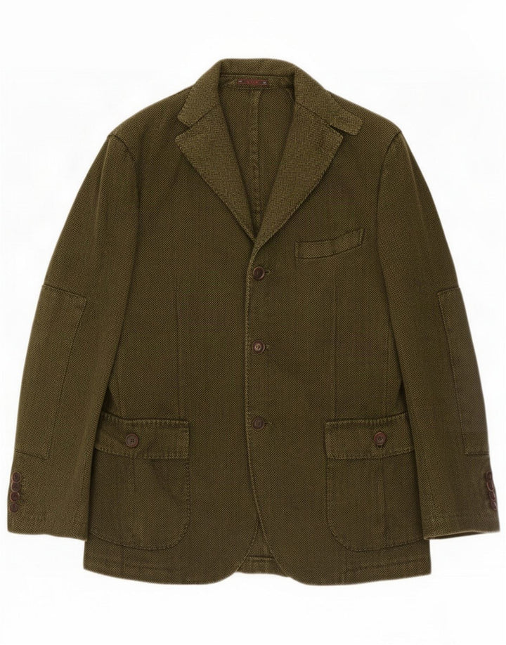Etro Jaqueta Blazer Masculina de 3 Botões IT 48 Espinha de Peixe Verde Médio