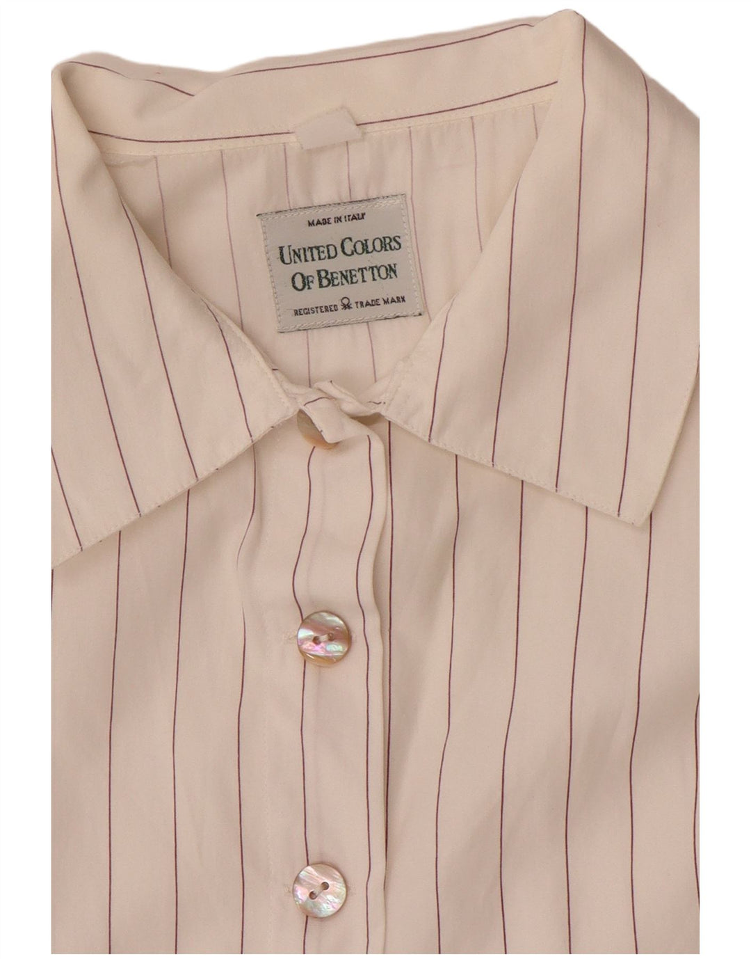 Camisa feminina Benetton UK 16 grande listrada branca