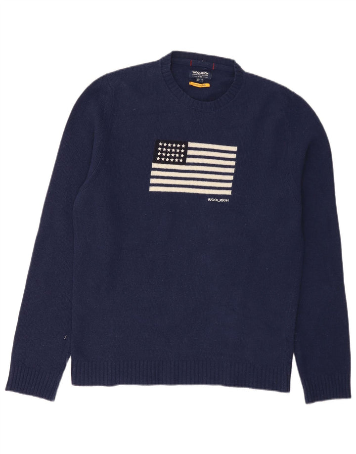 Suéter masculino Woolrich com gola redonda e gola redonda, médio, azul marinho, lã, EUA