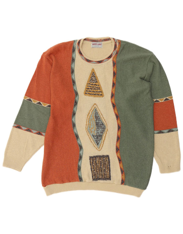 Suéter masculino BERTO LUCCI com gola redonda, grande geométrico multicolorido