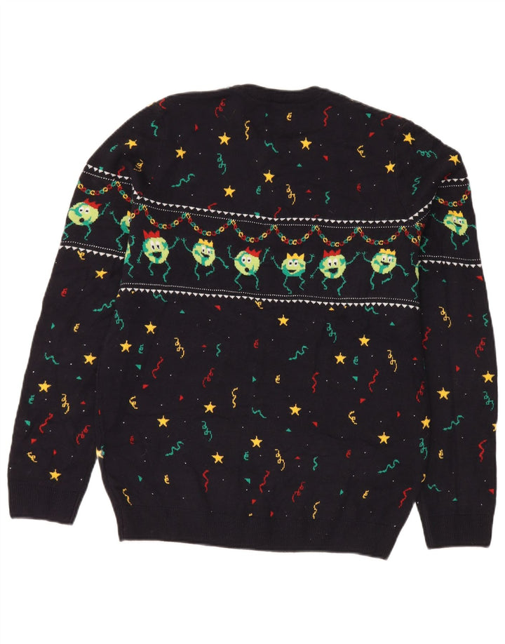 Suéter masculino Marks & Spencer com gola redonda, azul marinho médio