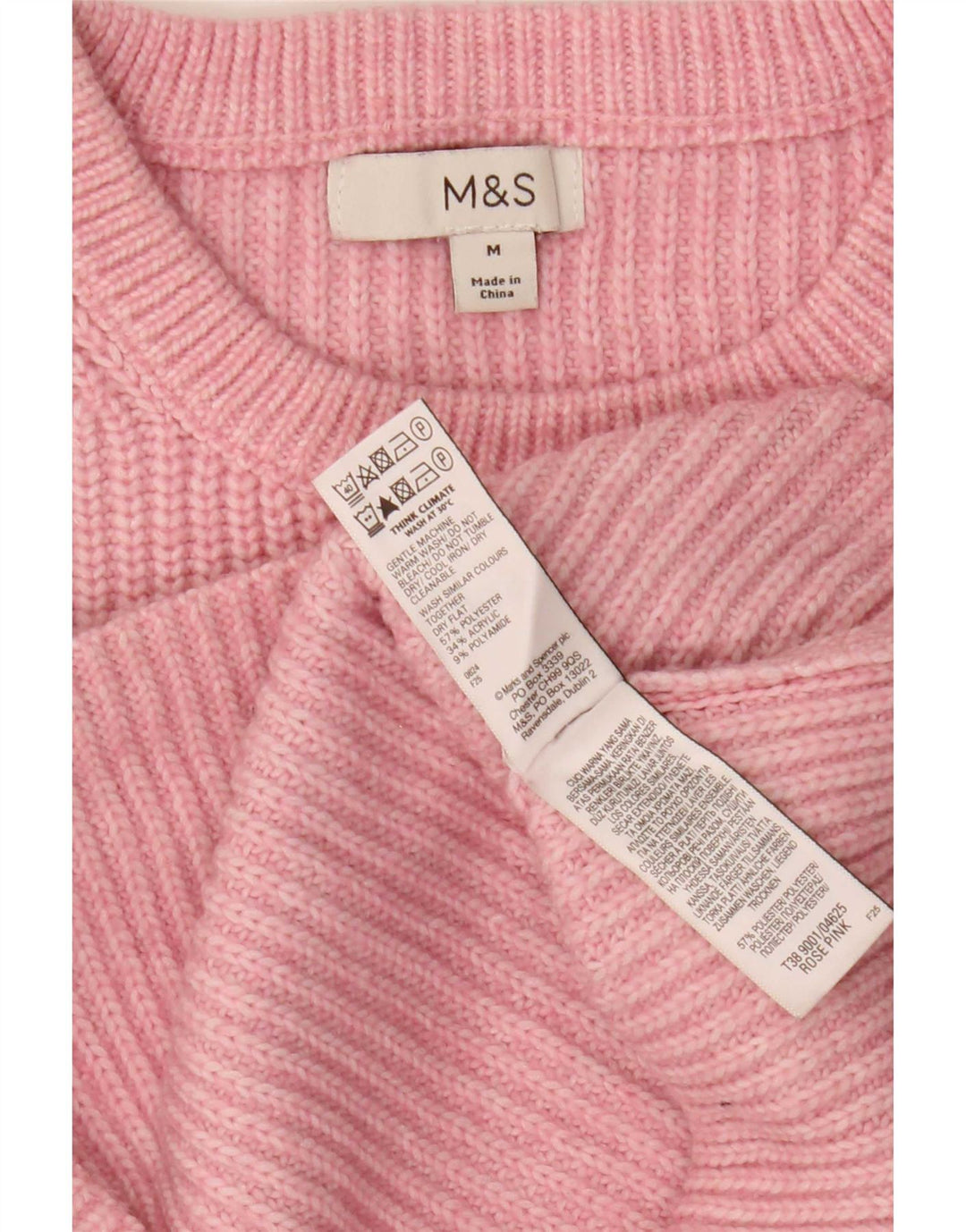 Suéter feminino Marks & Spencer com gola canoa Reino Unido 14 poliéster rosa médio