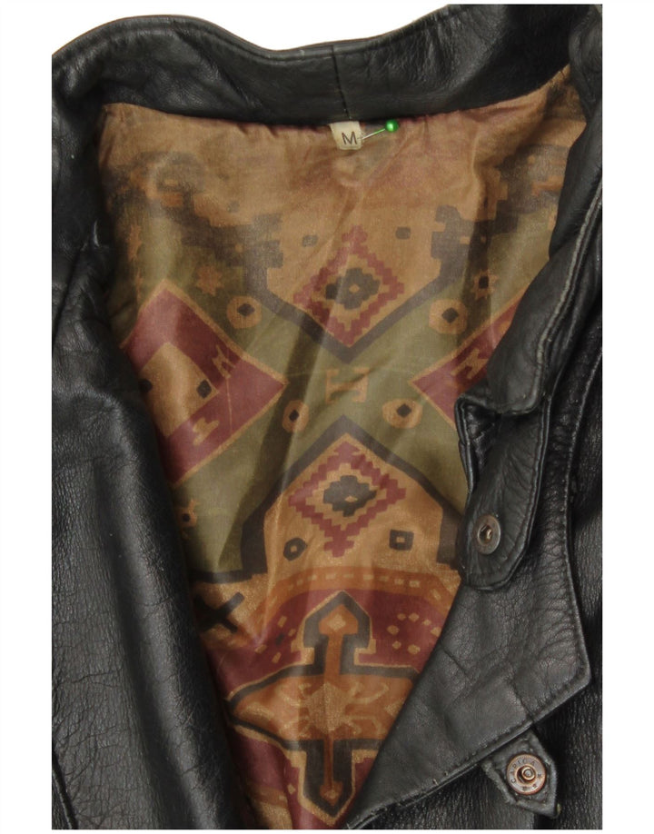 Jaqueta de couro vintage feminina folgada Reino Unido 14 médio preto