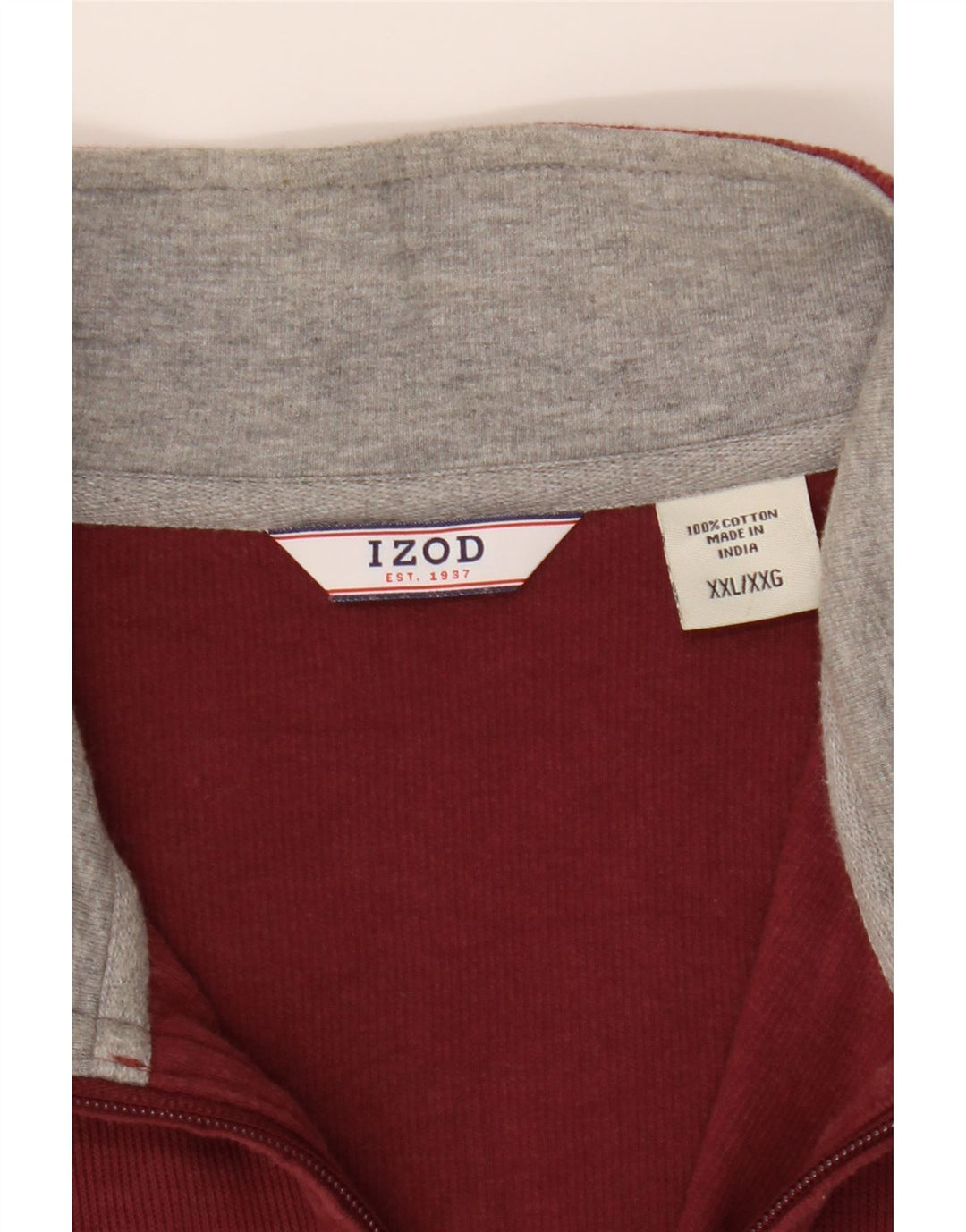 IZOD Mens Zip Neck Sweatshirt Jumper 2XL Burgundy Cotton Vintage Izod and Second-Hand Izod from Messina Hembry 