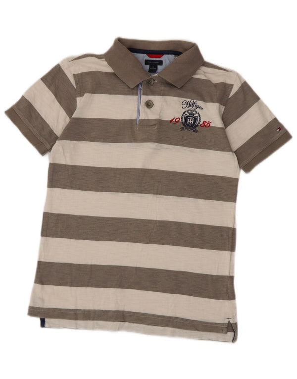 Camisa polo de rugby masculina Tommy Hilfiger 12-13 anos listrado cinza médio