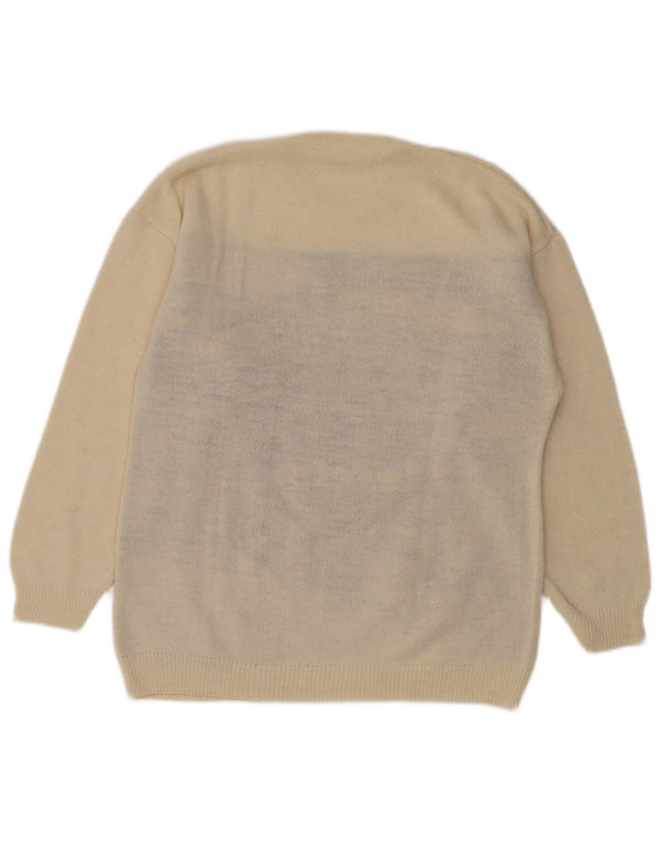 Vintage Womens Crew Neck Jumper Sweater UK 14 Medium Off White Cartoon