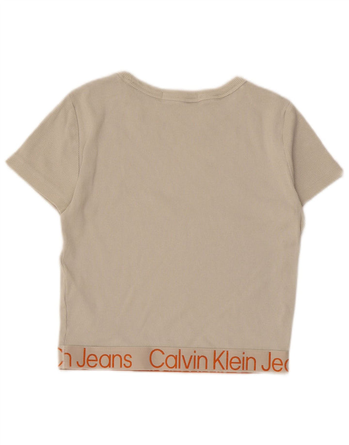 Camiseta feminina estampada CALVIN KLEIN UK 16 grande algodão cinza