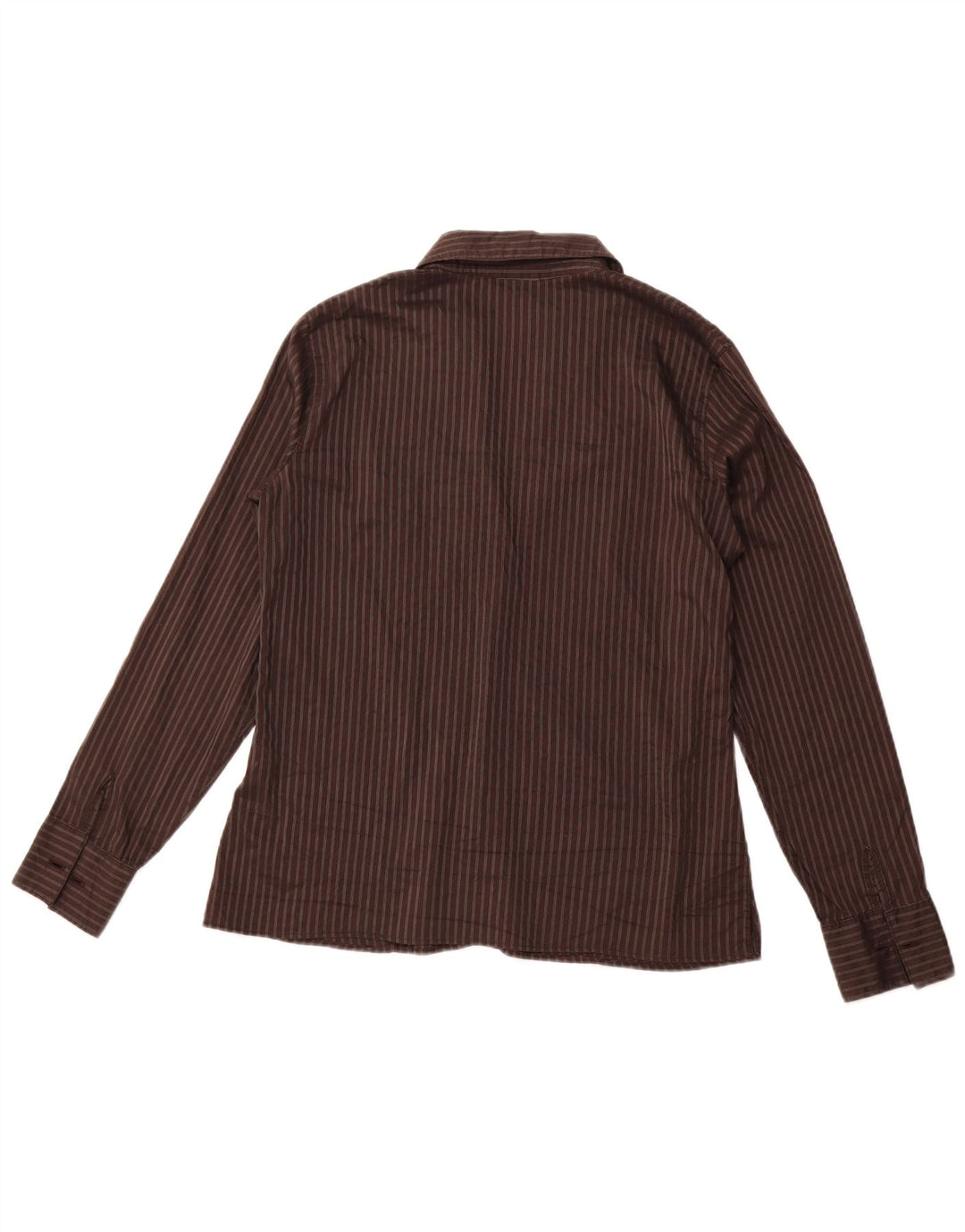 Camisa formal feminina TRUSSARDI JEANS Reino Unido 16 grande algodão listrado marrom