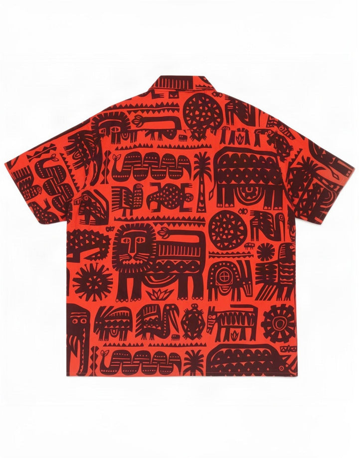 Camisa pulôver vintage masculina com padrão abstrato de manga curta grande vermelha