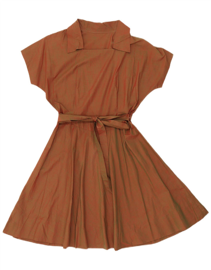 Vestido vintage feminino linha A UK 8 pequeno marrom