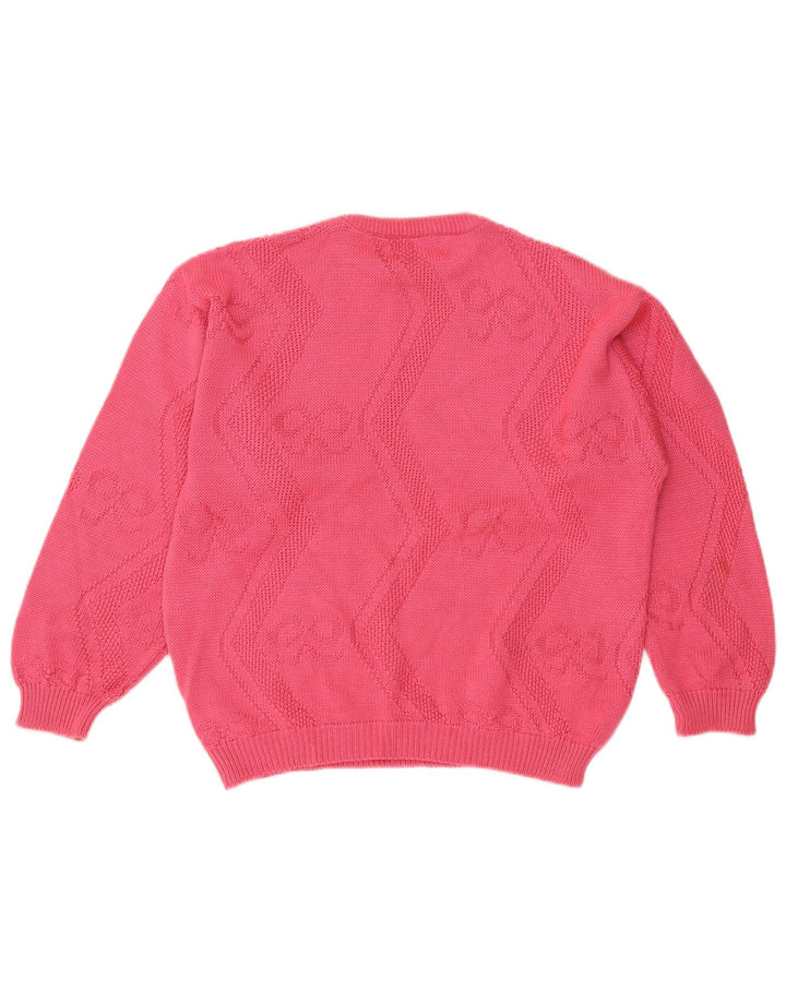 Suéter feminino vintage com gola redonda Reino Unido 14 algodão rosa médio