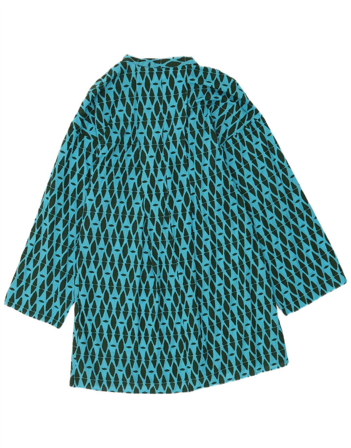 Vestido feminino Zara manga comprida mudança Reino Unido 14 algodão geométrico azul médio