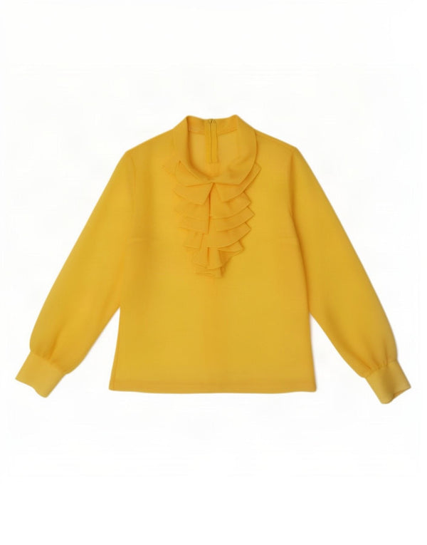 Top feminino vintage de manga comprida com babado frontal transparente IT 42 amarelo médio