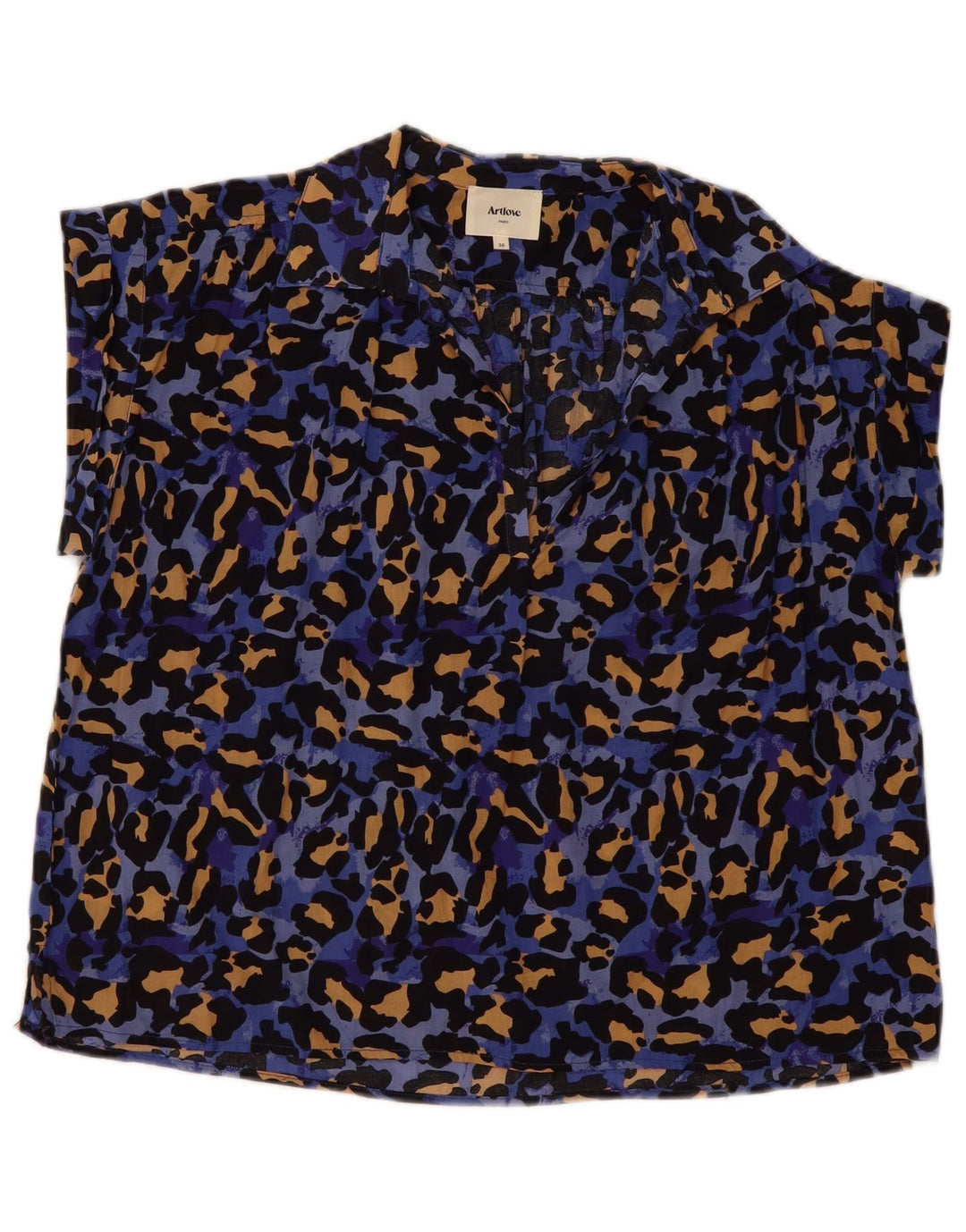 Blusa feminina vintage grande tamanho UE 36 algodão estampa animal azul pequeno