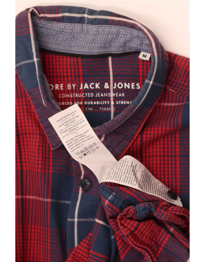 Camisa masculina de manga curta Jack & Jones de algodão xadrez vermelho médio