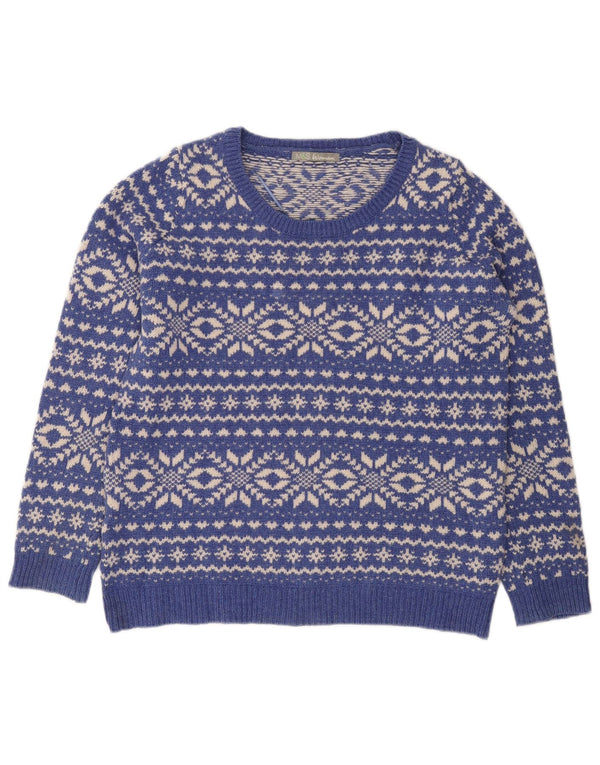 Marks & Spencer Womens Boat Neck Jumper Sweater UK 14 Large Blue Fair Isle