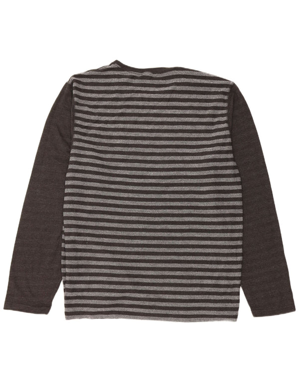 Saltrock Mens Top Manga Longa XL Cinza Listrado Algodão